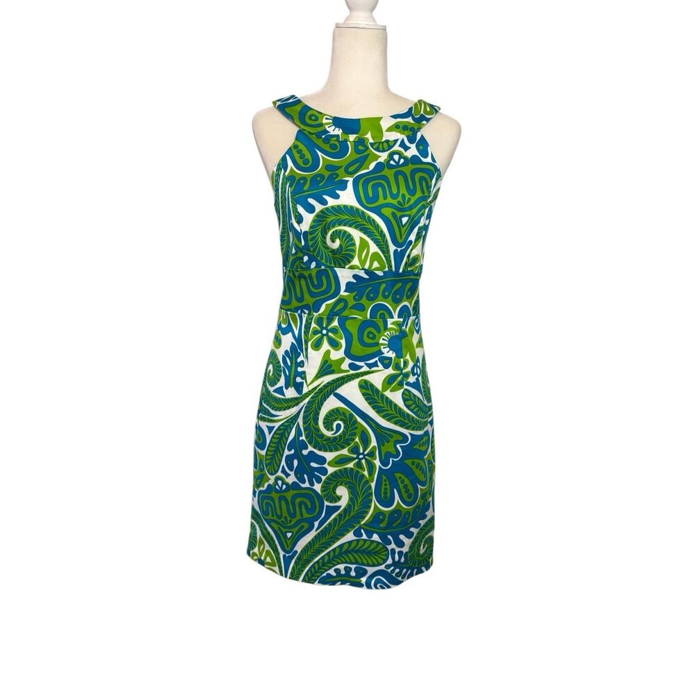 Skirtin Around blue/green/white floral haltered sheath dress - 10